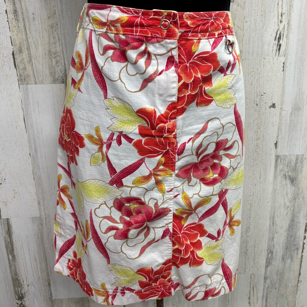 G. H. Bass & Co Y2K Floral Red & White Lightweight Cotton‎ Skirt